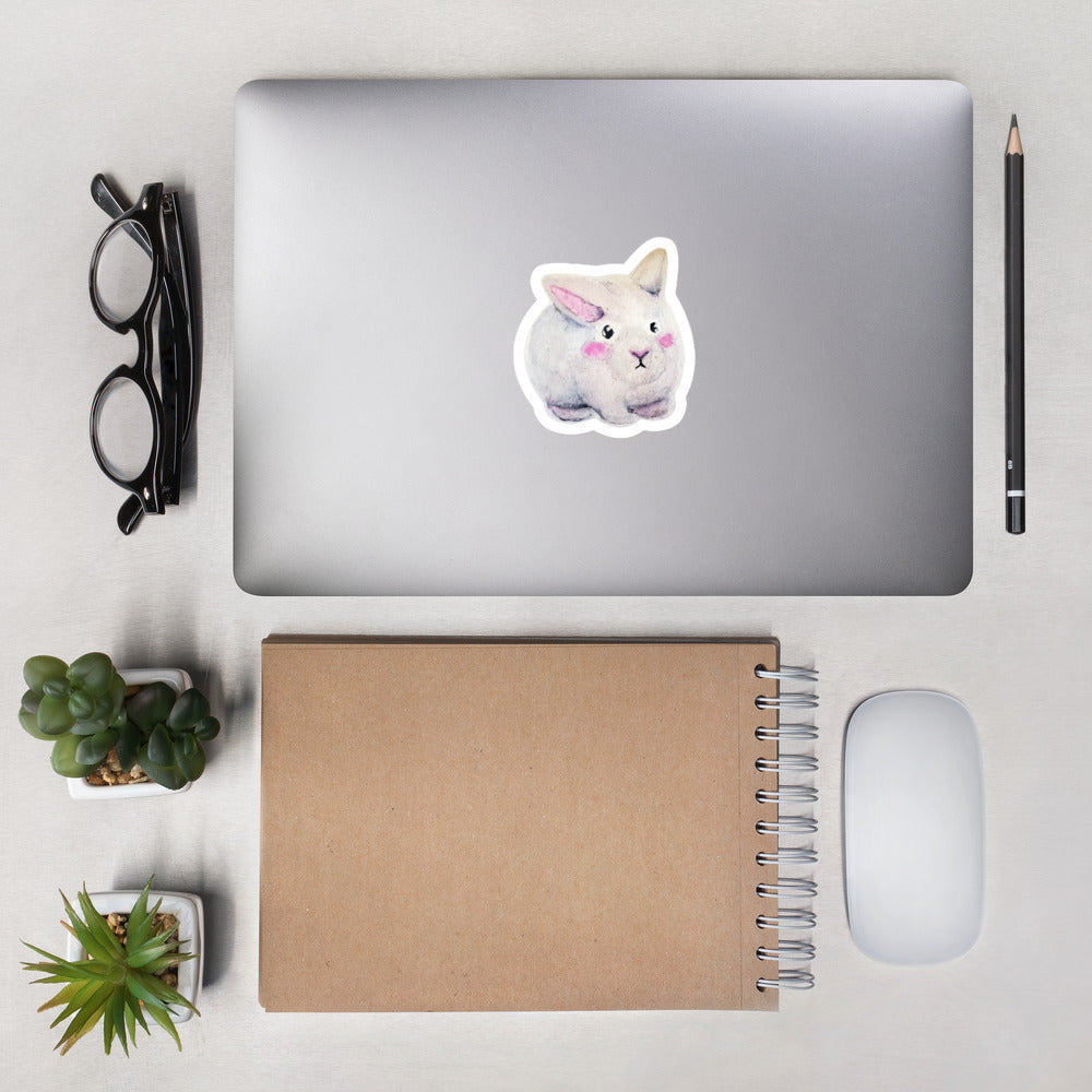 White Puffball Watercolour Bunny Sticker