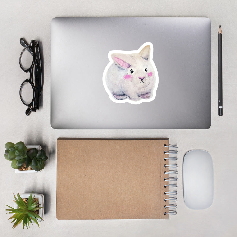 White Puffball Watercolour Bunny Sticker